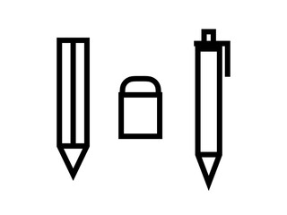 筆記用具アイコンセット：黒線