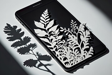 Smartphone concept and nature, cut on paper