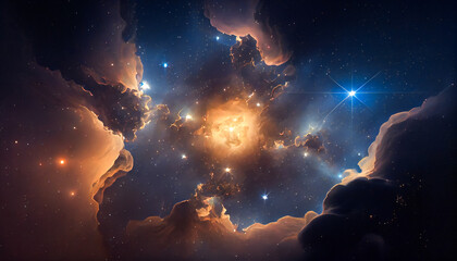 stars and nebulae in the night sky. Generative AI.