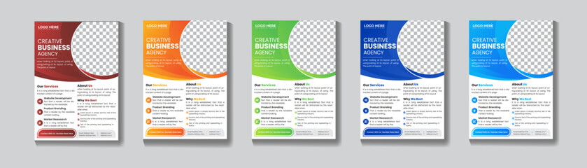 Modern flyer design for advertising promotion and growth company. abstract flat flyer design . 5 Different color flyer. creative unique nice clean design. Half page A4 flyer free
