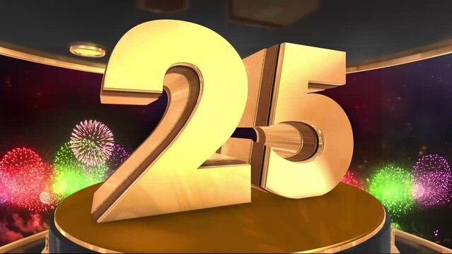 25th birthday animation in gold with fireworks background, 
Animated 25 years Birthday Wishes in 4K 
