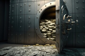 stacks of money in a bank vault