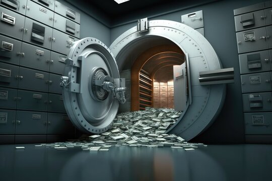 stacks of money in a bank vault