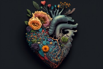 Human heart with flowers, love compet, generative by AI