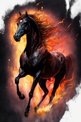 Obraz na płótnie Canvas watercolor painting of a majestic horse of fire.