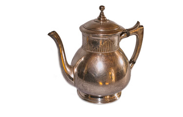 Art deco silver teapot on a white background