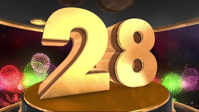28th birthday animation in gold with fireworks background, 
Animated 28 years Birthday Wishes in 4K 

