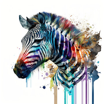 Zebra in bright colors, watercolor- generated by Generative AI