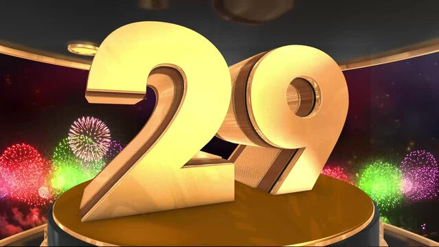 29th birthday animation in gold with fireworks background, 
Animated 29 years Birthday Wishes in 4K 
