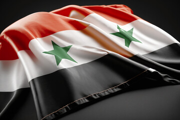 Flag of Syria in the colors red, white, green and black, with two green stars. Concept related to...