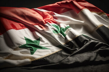 Flag of Syria in the colors red, white, green and black, with two green stars. Concept related to the earthquake in Syria and Turkey. Solidarity is an act of kindness and understanding towards others.