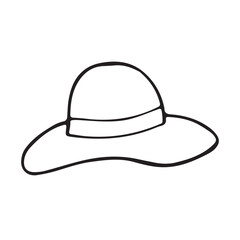 hat summer elegant hand-drawn womens. sun hat doodle. sketch, outline drawing isolated on white. Vector illustration.