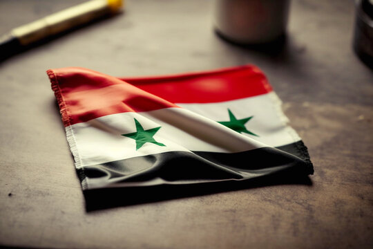 Flag of Syria in the colors red, white, green and black, with two green stars. Concept related to the earthquake in Syria and Turkey. Solidarity is an act of kindness and understanding towards others.