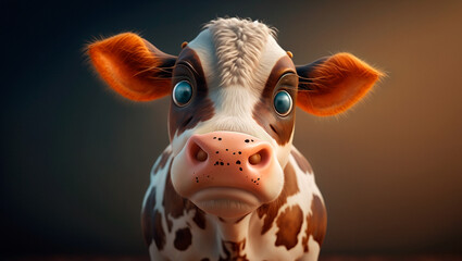 cute baby cow with cute eyes looking at you, 3D, illustration, digital art