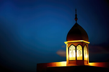 Fototapeta premium Ramadan lantern at night. Islam lamp for arabian muslim background. Generative AI