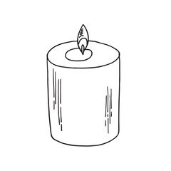 Burning aroma candle in a jar isolated on white background. Vector hand-drawn illustration in doodle style. Aromatherapy, relaxation design element.