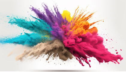 Holi powder Color splash paints isolated on white background colorful explosion, Generative ai