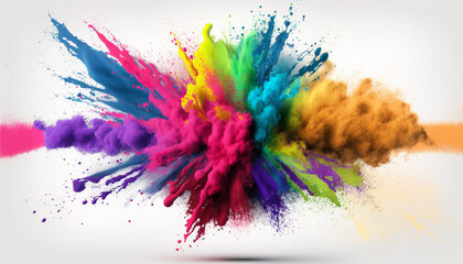 Fototapeta na wymiar Holi powder Color splash paints isolated on white background colorful explosion, Generative ai