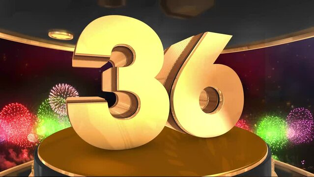 36th birthday animation in gold with fireworks background, 
Animated 36 years Birthday Wishes in 4K 
