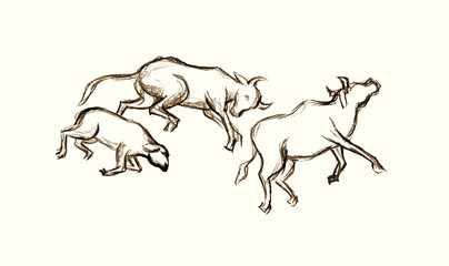 Pencil drawing. 5 Egyptian plague. Pestilence of livestock