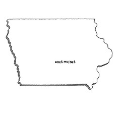 Vector hand drawn map of Iowa IA with main cities. US States black and white illustrated map. Full vector global color swatch different layer for ease of use