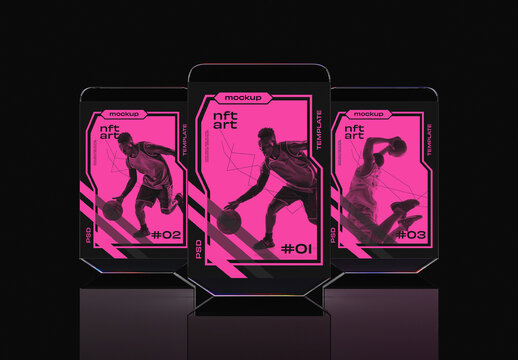 Front View of Three NFT Trading Cards Mockup