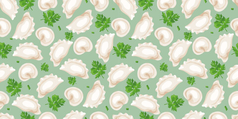 seamless pattern with dumplings and parsley