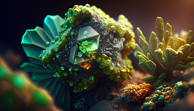 Adamite crystal in nature. Rough mineral. Close up created with Generative AI