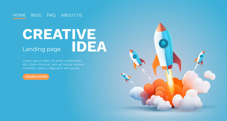 Rocket space startup, creative idea cover, landing page web site, Vector