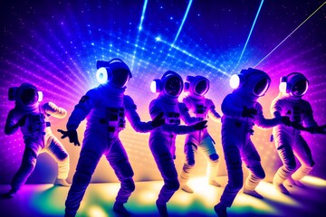 Obraz na płótnie Canvas Astronauts at Dance Party, Generative AI Illustration