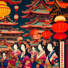 Night Japanese City, Generative AI Illustration