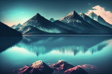 Fototapeta na wymiar Mountain Landscape with Lake, Generative AI Illustration