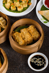 Fried Chinese Spring rolls or Lumpia  contain stir fried bamboo shoots, vegetables, eggs, and chicken or shrimp.