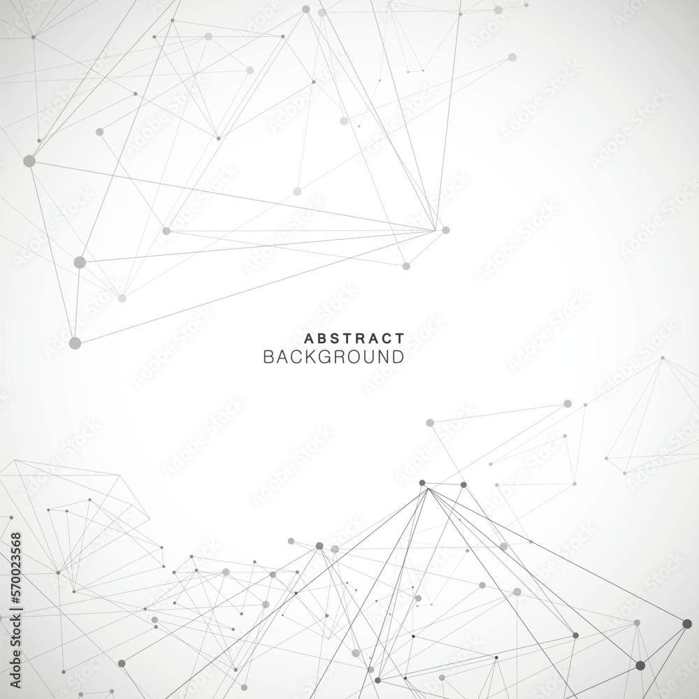 Poster Network science polygonal triangle. Geometric wallpaper line. Shape data atom graphic. Abstract vector polygon background