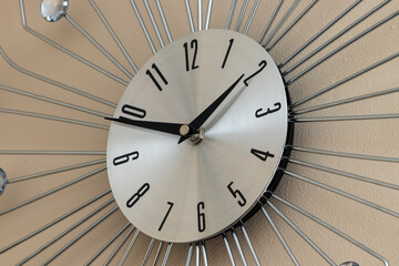 close up of clock face. Close-up wide angle view of the clock. Passing time concept background
