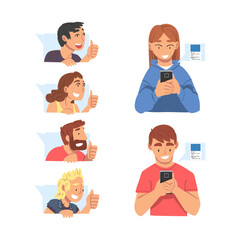 Obraz premium Followers Giving Likes Showing Thumb Up on Social Media Vector Set