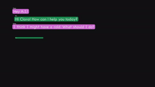 Girl chatting with A.I. bot about her medical condition, design template with text and with Alpha Channel, transparent background 