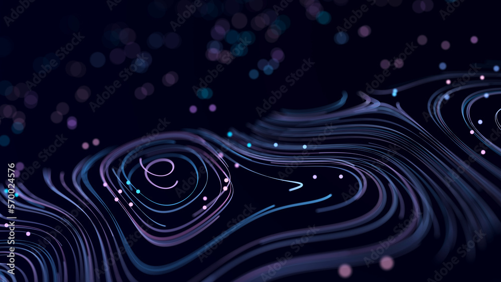 Poster abstract digital background from rounded colored lines. information flow space. big data visualizati