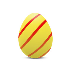 Easter egg illustration isolated on transparent background. Yellow Easter egg decorated with red diagonal lines. Striped Easter egg with shadow. PNG.