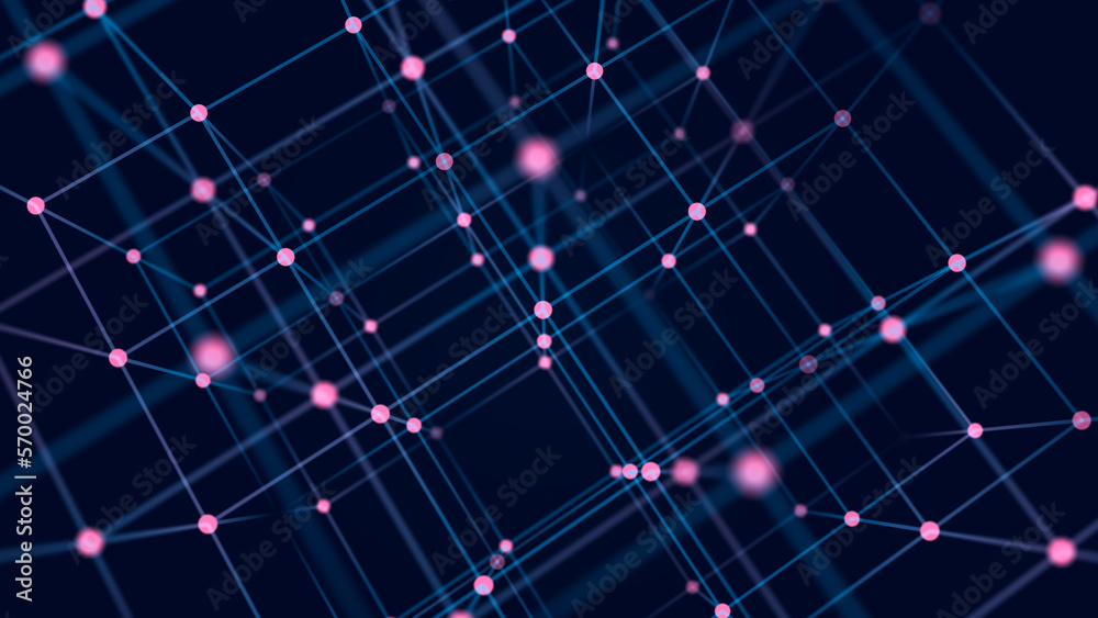 Poster digital blockchain concept. data storage in separate cells. abstract background with dots and connec