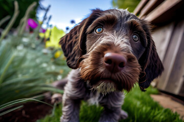 German Wirehaired Pointer in the sunlight, Generative AI
