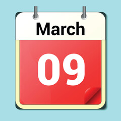 March 09 calendar date text on white wooden block with stationeries on wooden desk. Calendar date concept