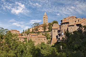Naklejka premium Viterbo, Lazio, Italy: landscape of the medieval old town from the city park, in background the bell tower of the San Lorenzo cathedral