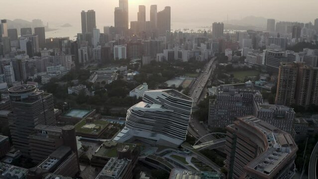 Aerial view of PolyTechnic University in Hung Hom, Kowloon, Hong Kong.