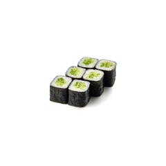 Set of 6 Mini Rolls with Cucumber Filling on a White Background Isolate