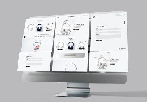 Computer with Floating UI Screen Mockup