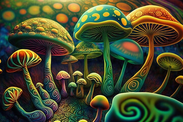 trippy psychedelic wavy mushrooms. Generative