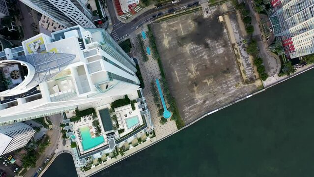 Aerial view of tall residential buildings in Miami downtown, Florida, United States.
