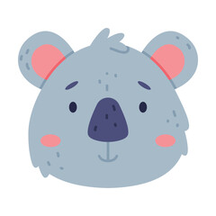 Head of cute baby koala animal. Nursery decoration, card or invitation design cartoon vector illustration