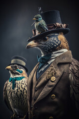 Portrait of a bird in a hat and suit | generative ai
